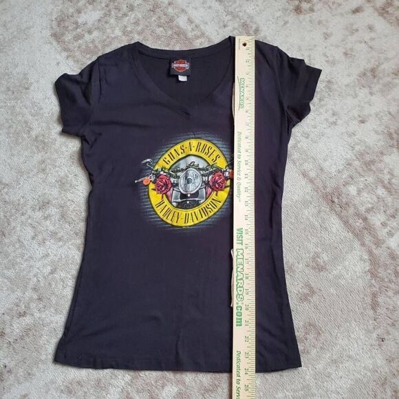 Harley-Davidson Guns And Roses South Bend Black Tshirt Womens SZ L - Picture 5 of 6